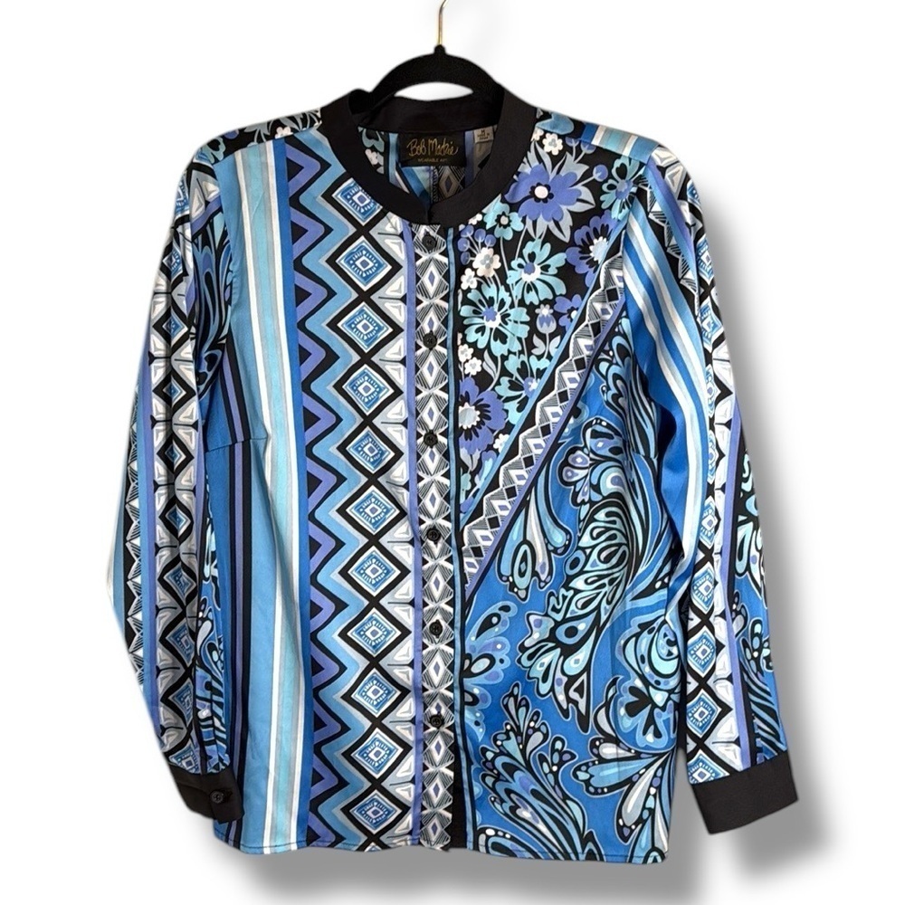Bob Mackie Blue Button Down Blouse Size Medium - Picture 1 of 5